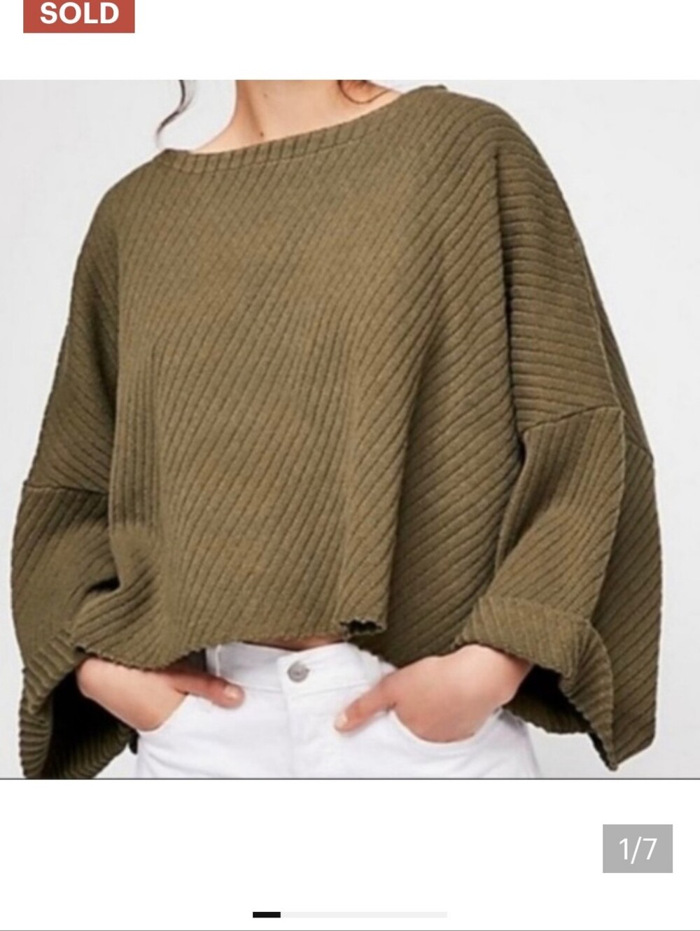 Free People Olive Green Ribbed Sweater XS